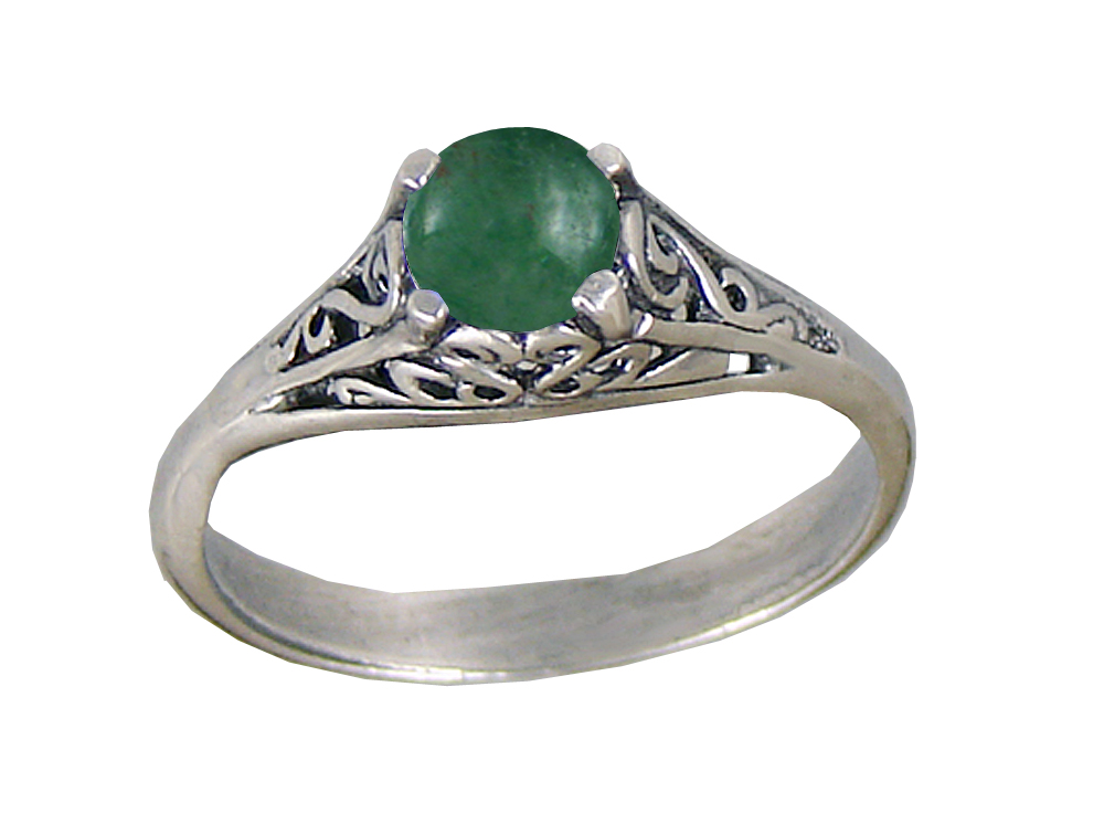 Sterling Silver Filigree Ring With Jade Size 10